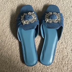 Rhinestone Denim Slide Sandals